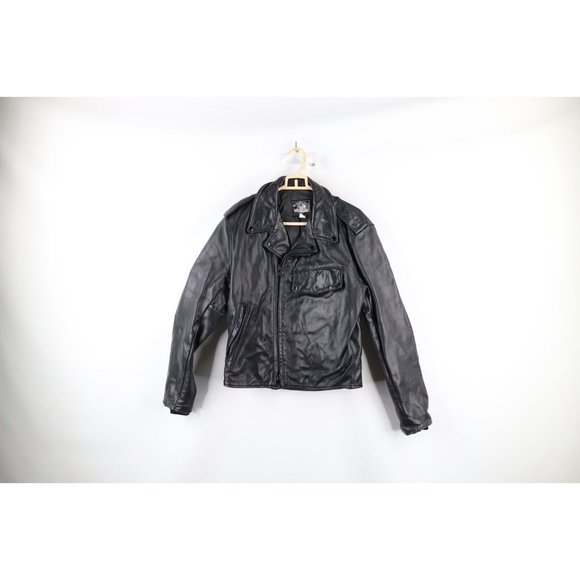 Vintage 90s Streetwear 38 Distressed Cop Leather Motorcycle Jacket Uniform USA - Picture 1 of 16